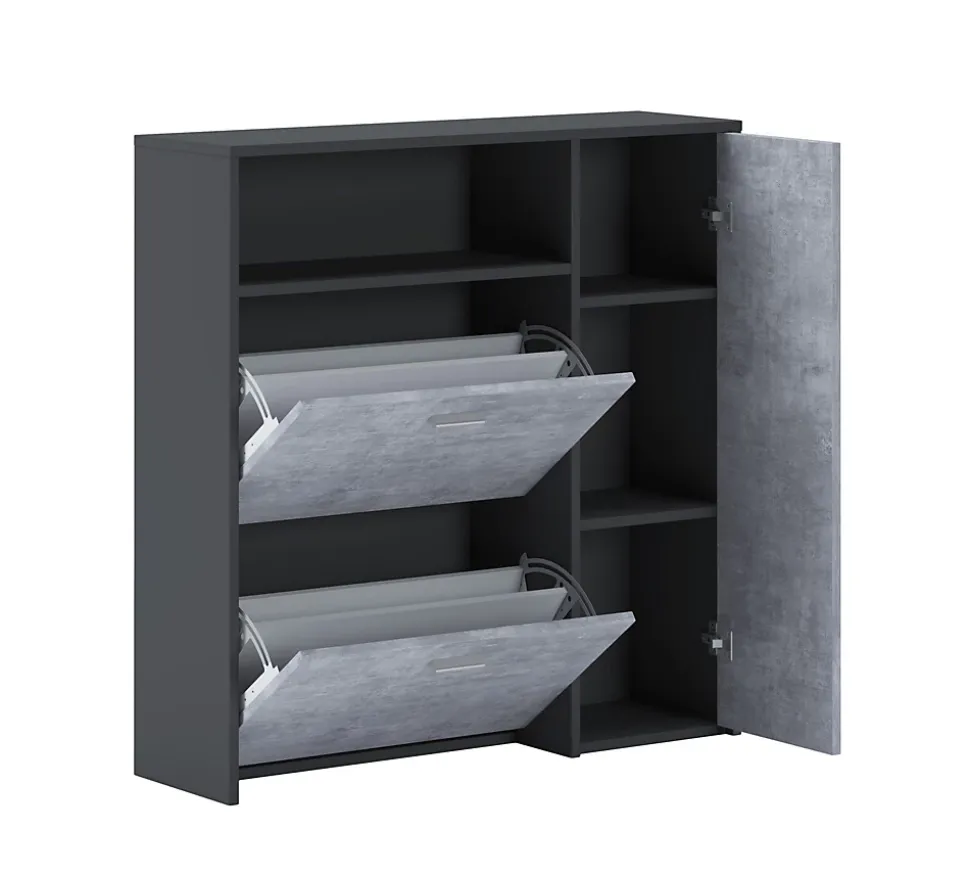 Meuble à chaussures Dpinn, Meuble chaussures peu encombrante, Meuble avec 3 portes pliantes, 92x27h94 cm, Anthracite, Ciment