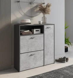 Meuble à chaussures Dpinn, Meuble chaussures peu encombrante, Meuble avec 3 portes pliantes, 92x27h94 cm, Anthracite, Ciment