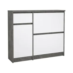 Meuble à chaussures Dtrainin, Meuble à chaussures, Armoire d'entrée polyvalente, 109x32 h93 cm, Ciment et blanc