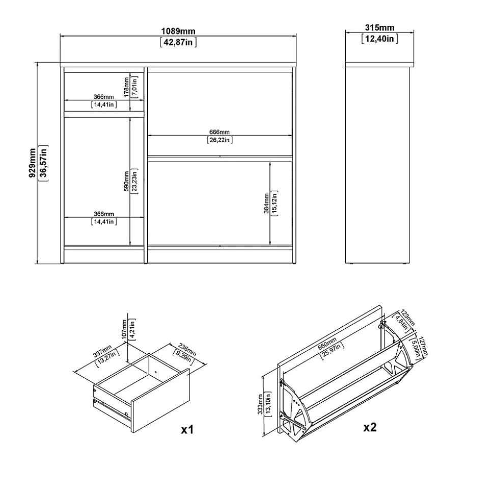 Meuble à chaussures Dtrainin, Meuble à chaussures, Armoire d'entrée polyvalente, 109x32 h93 cm, Ciment et blanc
