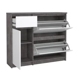 Meuble à chaussures Dtrainin, Meuble à chaussures, Armoire d'entrée polyvalente, 109x32 h93 cm, Ciment et blanc