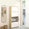 Meuble à chaussures Dtraor, Meuble à chaussures, Armoire d'entrée polyvalente, 70x24 h162 cm, Chêne et Blanc