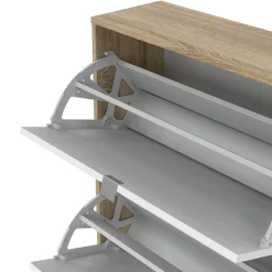 Meuble à chaussures Dtraor, Meuble à chaussures, Armoire d'entrée polyvalente, 70x24 h162 cm, Chêne et Blanc