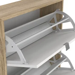 Meuble à chaussures Dtresold, Meuble à chaussures, Armoire d'entrée polyvalente, 70x24 h124 cm, Chêne et Blanc