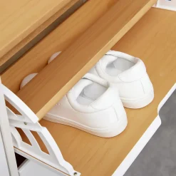 Meuble à chaussures en pin BASIL, 2x2 abattants, lasuré blanc et brun