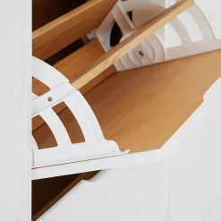Meuble à chaussures en pin BASIL, 2x2 abattants, lasuré blanc et brun