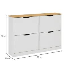 Meuble à chaussures en pin BASIL, 2x2 abattants, lasuré blanc et brun
