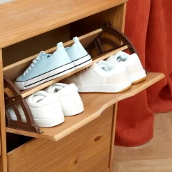 Meuble à chaussures en pin BASIL, 2x2 abattants, lasuré couleur miel