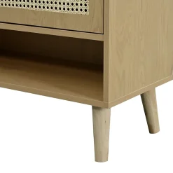 Meuble à Chaussures en Rotin avec 2 Portes et 1 Tiroir, Meuble d'entrée avec 5 Étagères, Chêne Clair - 80x35x105 cm