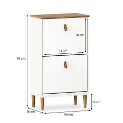 Meuble à chaussures entrée MIKKA en bois massif - Blanc et chêne