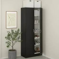 Meuble à chaussures Erinni, Meuble à chaussures, Armoire d'entrée polyvalente, Rangement pour chaussures, 69x35 h170 cm, Noir