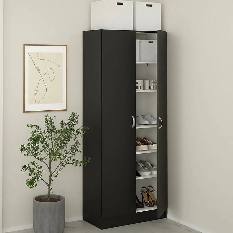 Meuble à chaussures Erinni, Meuble à chaussures, Armoire d'entrée polyvalente, Rangement pour chaussures, 69x35 h170 cm, Noir