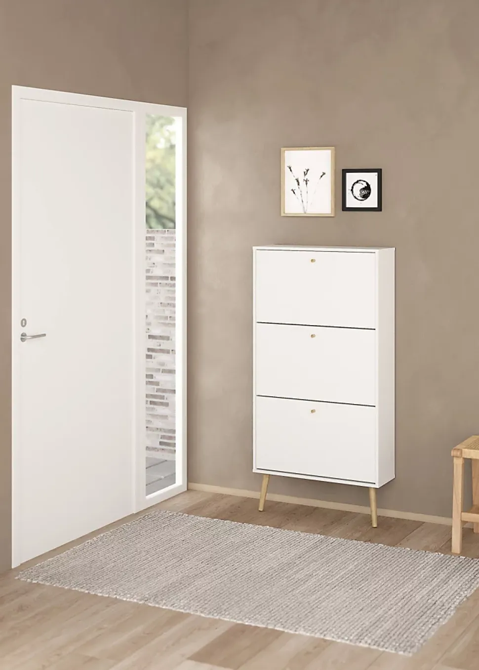 Meuble à chaussures Fung, Meuble à chaussures, Armoire d'entrée polyvalente, Rangement pour chaussures, 70x24 h139 cm, Blanc