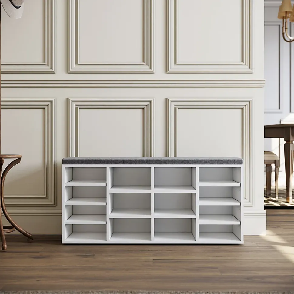 Meuble à chaussures L103.5 x 48 x 30cm SIRHONA , armoire de rangement avec 14 compartiments, avec coussin