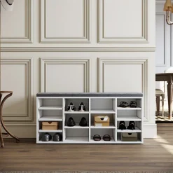 Meuble à chaussures L103.5 x 48 x 30cm SIRHONA , armoire de rangement avec 14 compartiments, avec coussin