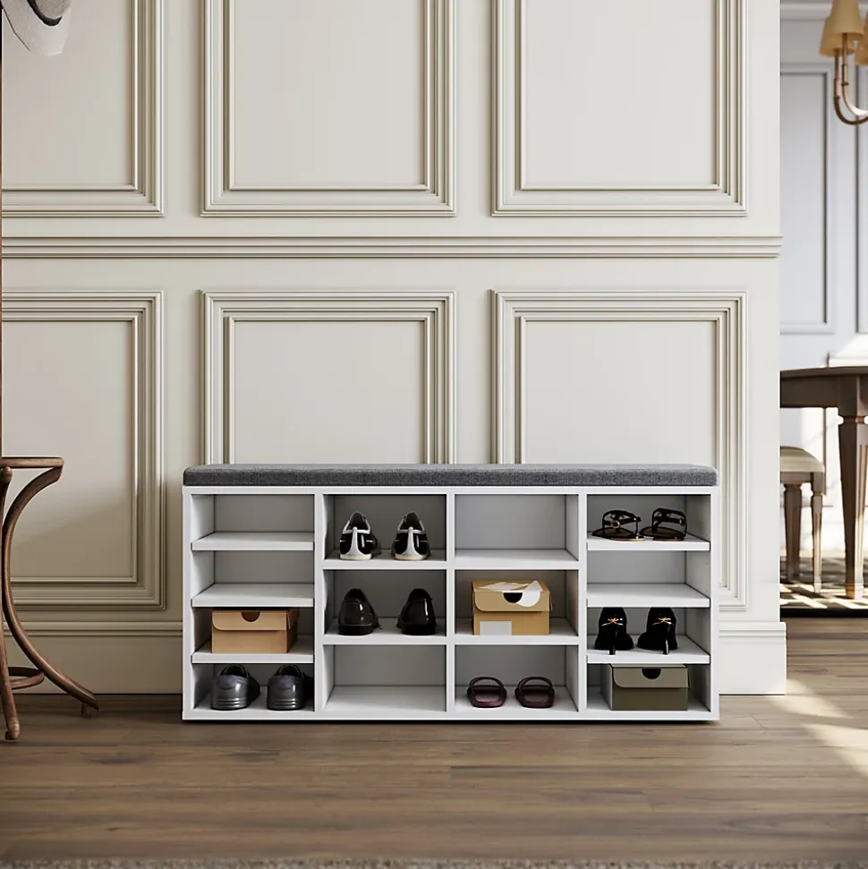 Meuble à chaussures L103.5 x 48 x 30cm SIRHONA , armoire de rangement avec 14 compartiments, avec coussin