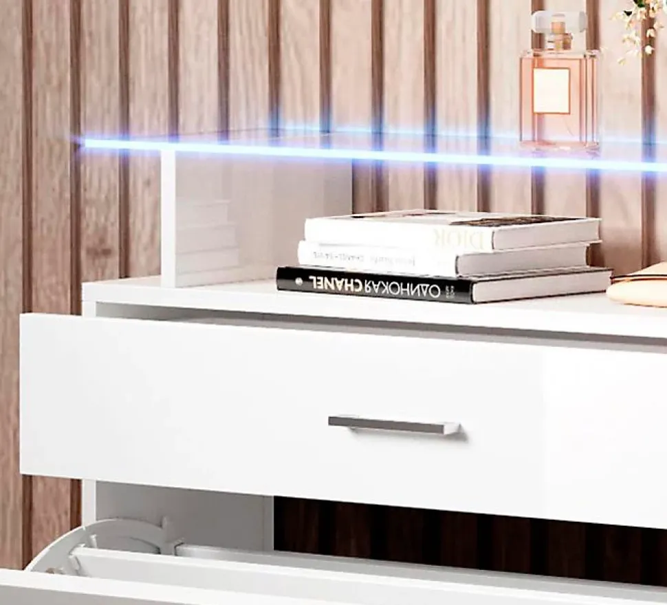 Meuble à chaussures LED - Mélamine brillant - Blanc - 105x89x24 cm