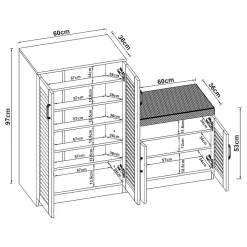 Meuble à chaussures Loeten avec banquette 97 x 120 x 36 cm effet wengé en.casa