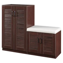 Meuble à chaussures Loeten avec banquette 97 x 120 x 36 cm effet wengé en.casa