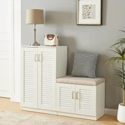 Meuble à chaussures Loeten avec banquette 97 x 120 x 36 cm blanc en.casa