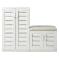 Meuble à chaussures Loeten avec banquette 97 x 120 x 36 cm blanc en.casa
