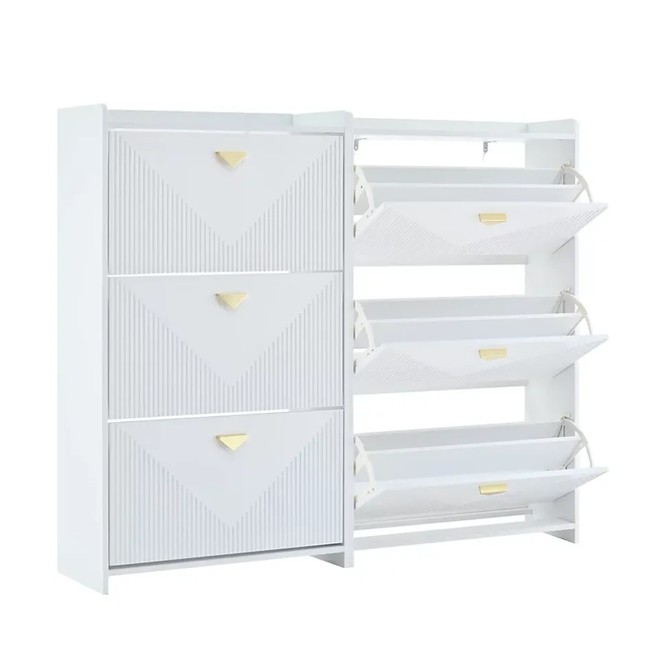 Meuble à Chaussures Lot de 2 - Meuble d'Entrée avec 6 Abattants et Étagères Réglables - en MDF - Blanc