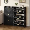 Meuble à Chaussures Lot de 2 - Meuble d'Entrée avec 6 Abattants et Étagères Réglables - en MDF - Noir