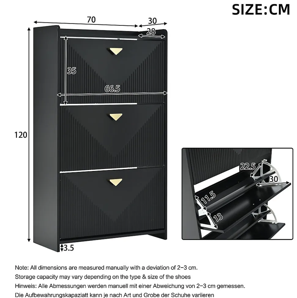 Meuble à Chaussures Lot de 2 - Meuble d'Entrée avec 6 Abattants et Étagères Réglables - en MDF - Noir