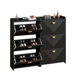 Meuble à Chaussures Lot de 2 - Meuble d'Entrée avec 6 Abattants et Étagères Réglables - en MDF - Noir