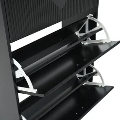 Meuble à Chaussures Lot de 2 - Meuble d'Entrée avec 6 Abattants et Étagères Réglables - en MDF - Noir