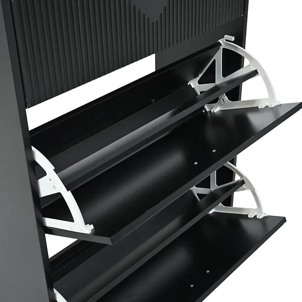 Meuble à Chaussures Lot de 2 - Meuble d'Entrée avec 6 Abattants et Étagères Réglables - en MDF - Noir