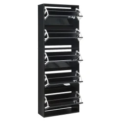 Meuble à chaussures Lund à 5 abattants avec miroir noir en.casa