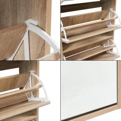 Meuble à chaussures Lund à 5 abattants avec miroir effet chêne Sonoma en.casa