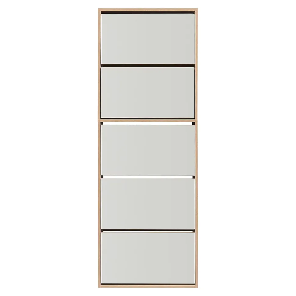 Meuble à chaussures Lund à 5 abattants avec miroir effet chêne Sonoma en.casa