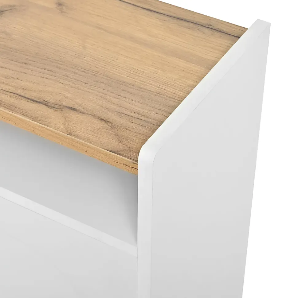 Meuble à Chaussures Meuble d'Entrée avec 6 Abattants et 2 Niches Ouvertes, Éclairage LED Intégré - MDF - Blanc et Bois Naturel