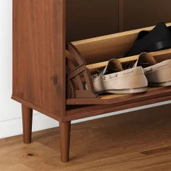 Meuble à chaussures MIKKA avec 2 abattants et 1 tiroir en pin massif lasuré brun foncé