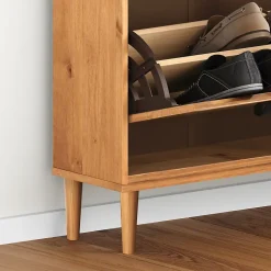 Meuble à chaussures MIKKA avec 4 abattants en pin massif lasuré chêne