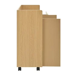 Meuble à Chaussures Mobile avec Étagères Réglables et Espaces Ouverts, MDF avec Roulettes - 110x35x86 cm, Naturel
