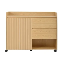Meuble à Chaussures Mobile avec Étagères Réglables et Espaces Ouverts, MDF avec Roulettes - 110x35x86 cm, Naturel