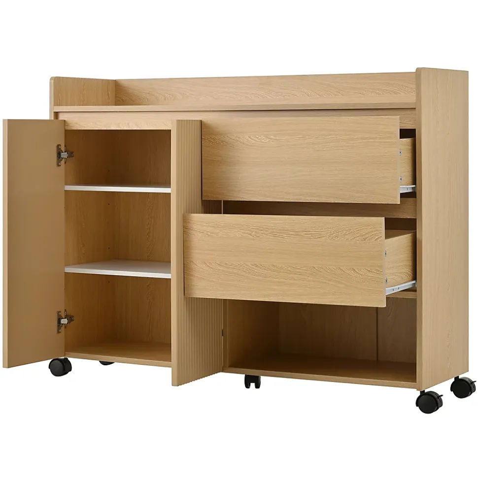 Meuble à Chaussures Mobile avec Étagères Réglables et Espaces Ouverts, MDF avec Roulettes - 110x35x86 cm, Naturel