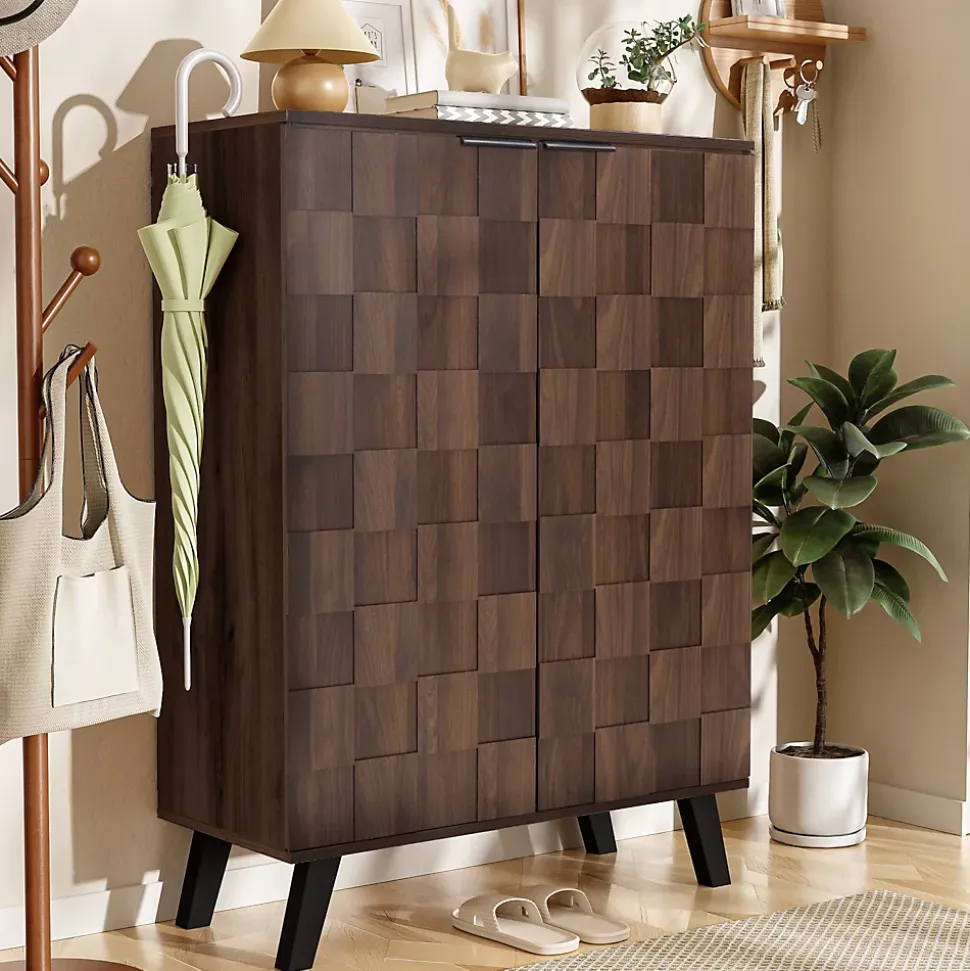 Meuble à Chaussures Moderne, Meuble d'entrée avec Étagères Réglables en PB - 80x35,5x110 cm - Bois Foncé