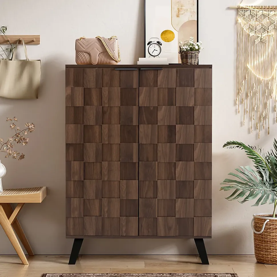 Meuble à Chaussures Moderne, Meuble d'entrée avec Étagères Réglables en PB - 80x35,5x110 cm - Bois Foncé