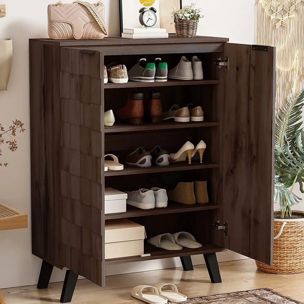 Meuble à Chaussures Moderne, Meuble d'entrée avec Étagères Réglables en PB - 80x35,5x110 cm - Bois Foncé