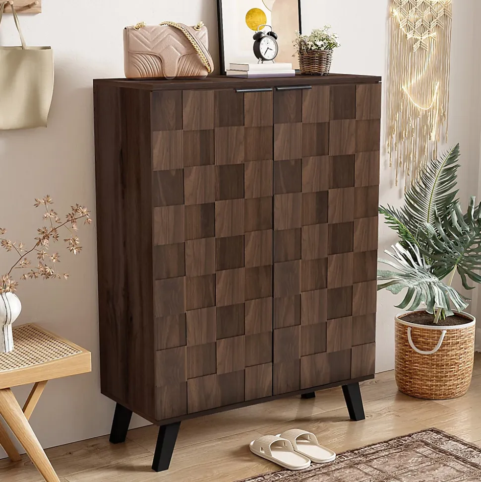 Meuble à Chaussures Moderne, Meuble d'entrée avec Étagères Réglables en PB - 80x35,5x110 cm - Bois Foncé