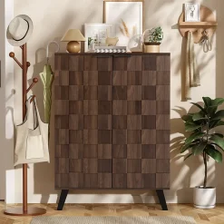 Meuble à Chaussures Moderne, Meuble d'entrée avec Étagères Réglables en PB - 80x35,5x110 cm - Bois Foncé