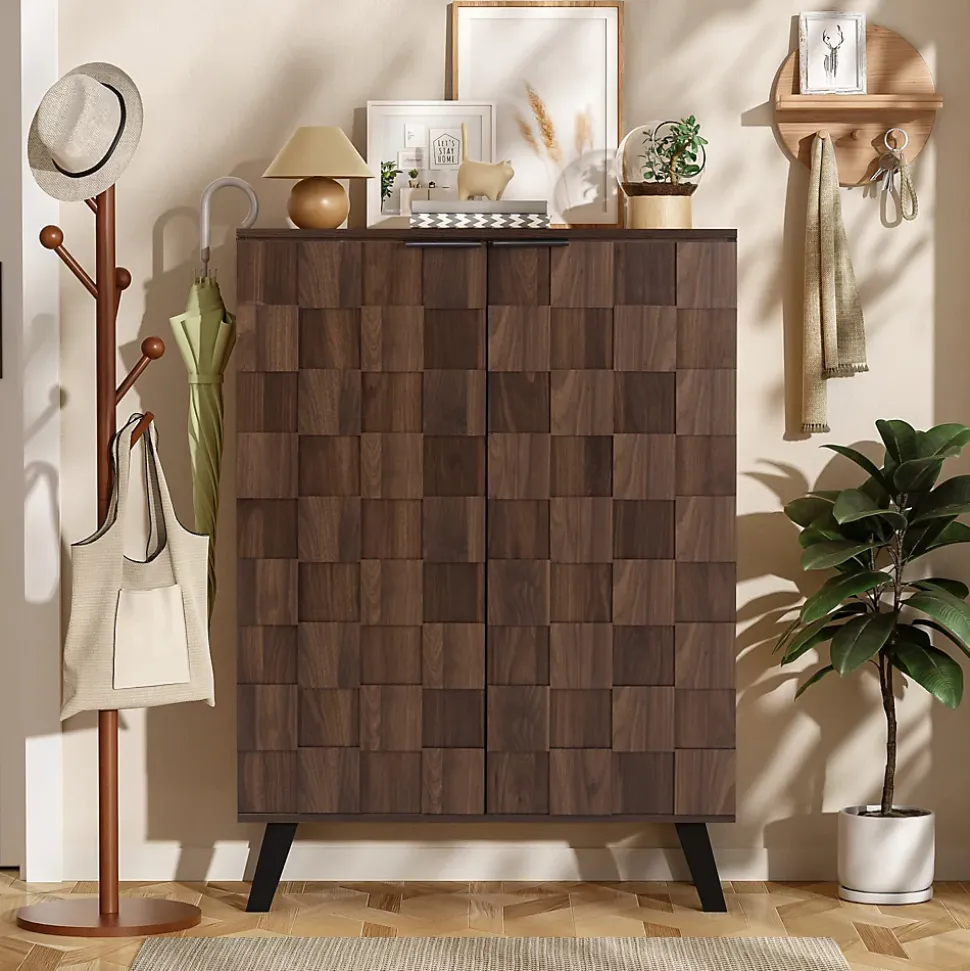 Meuble à Chaussures Moderne, Meuble d'entrée avec Étagères Réglables en PB - 80x35,5x110 cm - Bois Foncé
