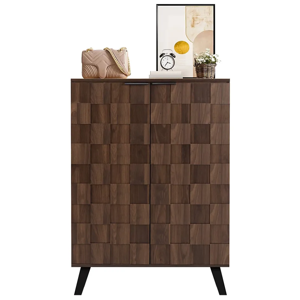 Meuble à Chaussures Moderne, Meuble d'entrée avec Étagères Réglables en PB - 80x35,5x110 cm - Bois Foncé