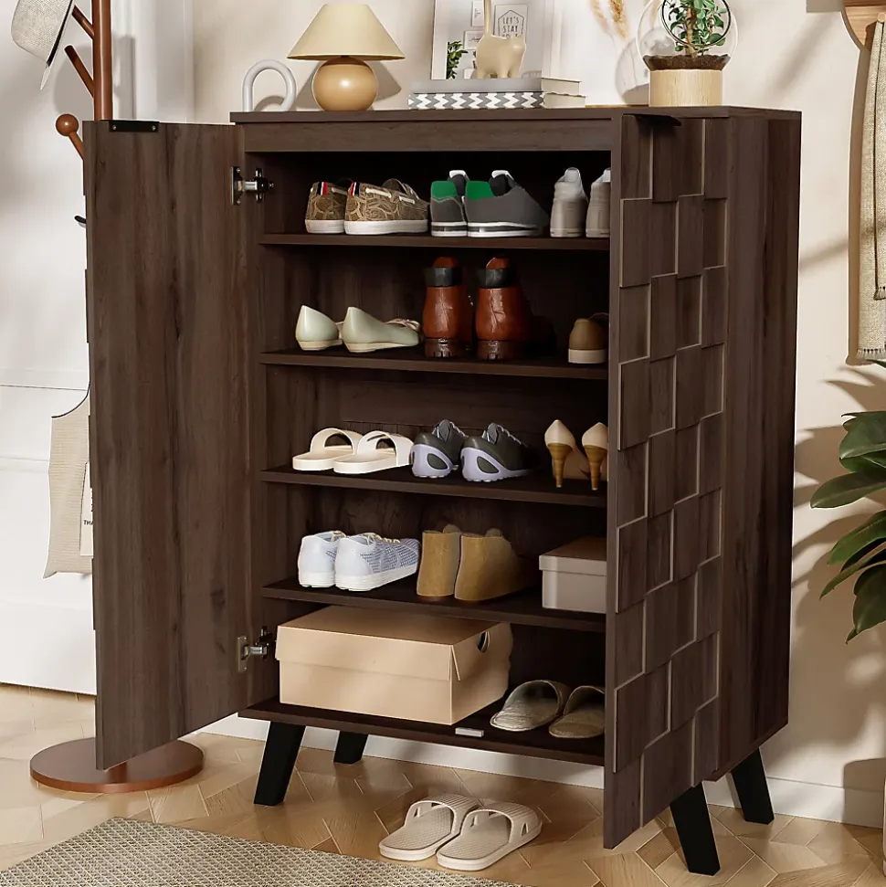 Meuble à Chaussures Moderne, Meuble d'entrée avec Étagères Réglables en PB - 80x35,5x110 cm - Bois Foncé