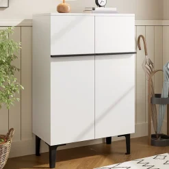 Meuble à Chaussures Moderne 2 Portes - avec Étagères Réglables - en Panneaux de Particules PB - 60x34,5x95 cm - Blanc