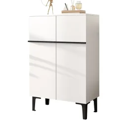 Meuble à Chaussures Moderne 2 Portes - avec Étagères Réglables - en Panneaux de Particules PB - 60x34,5x95 cm - Blanc